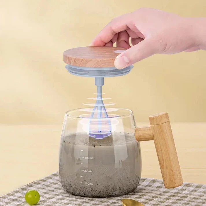 400ml Electric Self-Stirring Mug with Wooden Handle